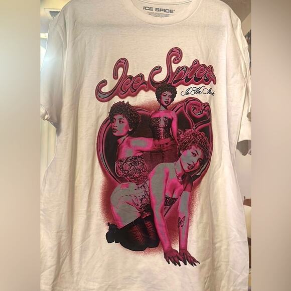 ICE SPICE NEW WHiTE SS TEE BOLD HOT PINK /BLACK DETAIL PRINT SIZE XL HALLOWEEN - Picture 7 of 7